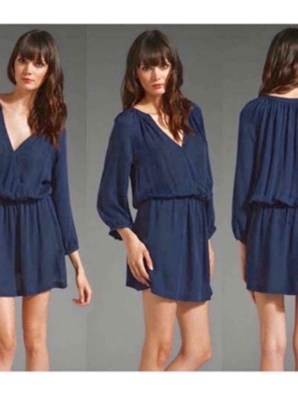 Joie 100% Silk Sheer Navy Blue Long-Sleeve Mini Dress
